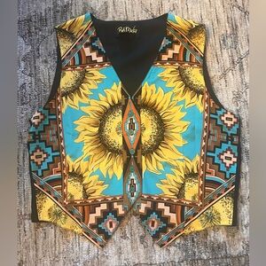 Bob Mackie Sunflower Print Vest in Yellow & Turquoise